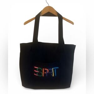 Esprit Vintage Tote Bag Black Multicolor Esprit Logo Front Pocket Handles Casual